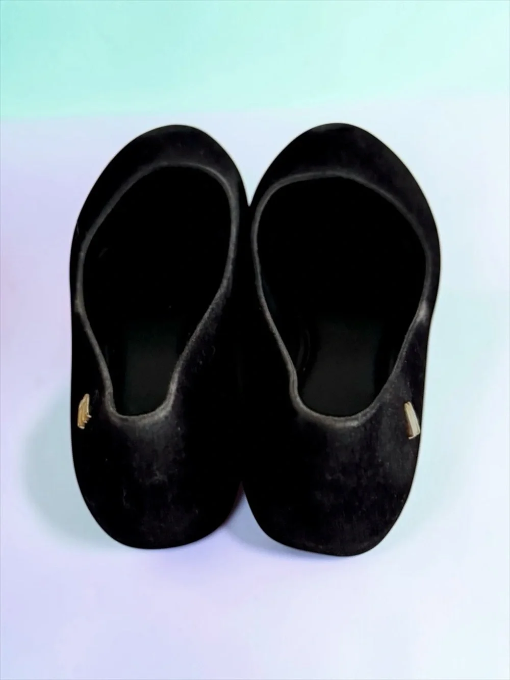 Mini Melissa Peep‑Toe Flats Black Velvet Matte Girls Size 13 Like New